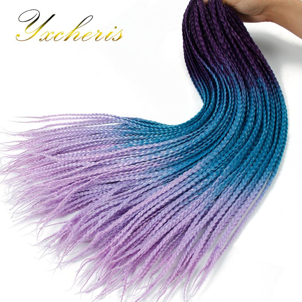 Box Braids Hair Synthetic Braiding Hair Colorful Ombre Purple Pink Blue Hair 22 Strands/Pack 100 Grams Crochet hair For Bulk